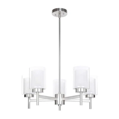 5 Light Chandelier Adjustable Hanging Pendant Light with Glass in Brushed Nickel - Image 1 of 4