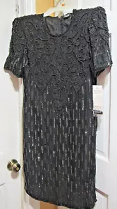 Vintage Black Sequin Dress "Mona Fashion" Size 10 New with tags - Picture 1 of 7