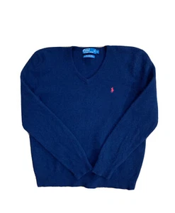 Polo Ralph Lauren Herren 100 % Lämmer Wolle V-Ausschnitt marineblau Pullover Gr. L läuft schmal - Bild 1 von 8