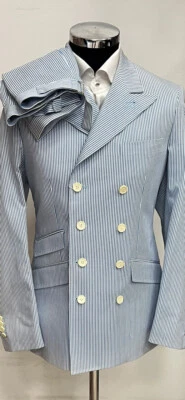 Traje de verano militar azul de 8 botones con solapa de pico/bolsillo para boletos Foto 1 de 4