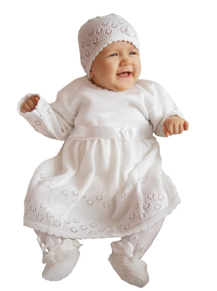 Babykleid Taufkleid Strickkleid Festkleid Mädchen Baby Taufe Kleid gestrickt SET - Bild 1 von 1