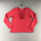 Lacoste Sweater Womens 46 Wool Blend Pullover Red Ruffle Boat Neck Preppy