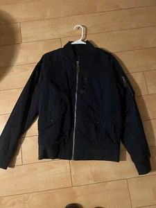 Abercrombie & Fitch Mens SMALL Navy Blue Bomber Jacket Full Zip - Picture 1 of 3