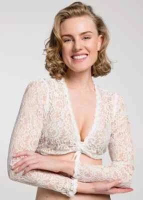 Dirndlbluse Bluse weiß ecru Gr. 44 Spitze langarm Hadia Spieth & Wensky Zugband - Bild 1 von 4