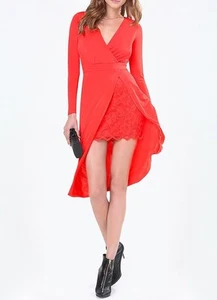 Neu mit Etikett BEBE Langarm sexy SPITZE PEEKABOO MIDIKLEID orange Gr. XXS - Bild 1 von 3