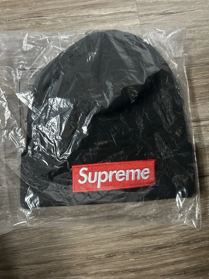 Supreme New Era Box Logo Beanie Black Red FW22, New In Bag - Image 1 of 2