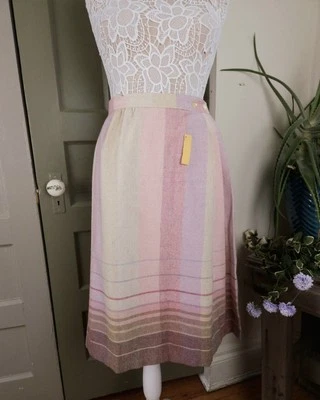 Russ Neapolitan Pink Brown Tweed Pleated Wrap Midi Skirt NWT Medium Vintage 80s - Image 1 of 4