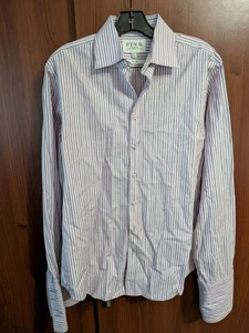 Mens Thomas Pink Dress shirt 16 41 grey black white stripes - Picture 1 of 11