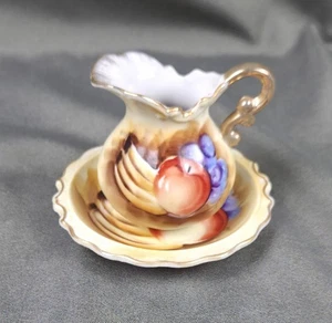 Vintage Enesco E2359 Japan Fruits Porcelian Small Pitcher & Under Bowl Saucer - Picture 1 of 19