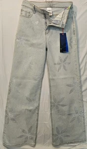 Vibrant M.I.U. Pantalones de mezclilla VBRT estrás pierna ancha para mujer talla 9 W28 lavado claro nuevos con etiquetas - Imagen 1 de 10