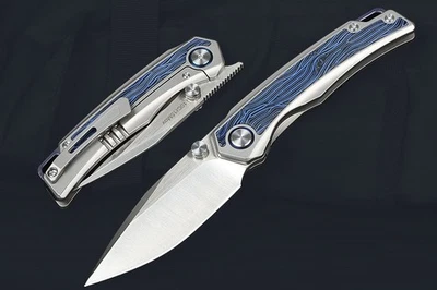 Cuchillo táctico aleta con cojinete de mango de titanio azul G10 para acampar al aire libre caza Foto 1 de 4