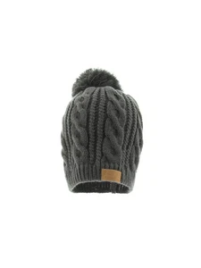 Cable Pom Pom Beanie Unisex Charcoal Thick & Warm Knit Winter Hat Cap by Back 40 - Picture 1 of 5