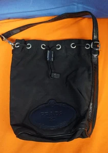 Prada Milano Nylon Drawstring Bag Pouch Black 9"-7-1/2" - Picture 1 of 11