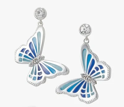 *NUEVO* Pendientes colgantes Alex and Ani plata azul mariposa cristal Foto 1 de 4