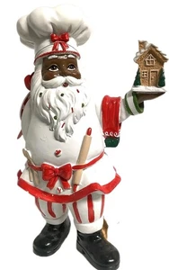 Pfefferminz Quadrat Afrikanischer Weihnachtsmann Lebkuchen Koch Weihnachten 12" Harz - Bild 1 von 7
