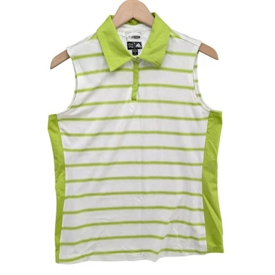 Adidas без рукавов гольф поло Топ женщин неоновый зеленый белая полоса ClimaCool размер M - Изображение 1 из 4
