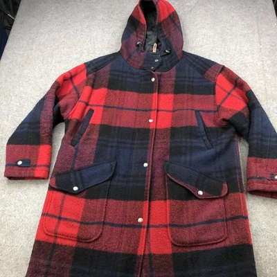 Vintage Woolrich Jacket Mens XL Red Black Plaid Hooded Wool Parka Coat USA 80s - Image 1 of 4