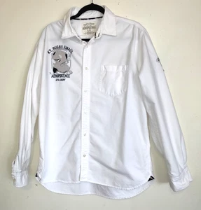 Aeropostale White Rugby Finals Shirt Men's L 100% Cotton NYC New York Button Up - Picture 1 of 20