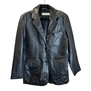 Vintage Excelled Leather Blazer Coat Black Women's 12  - Picture 1 of 12