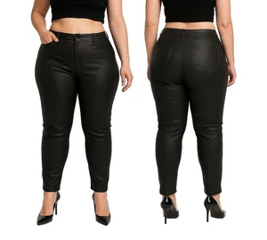 Damen Hose Wetlook Lederlook in Kunstleder Optik stretch slim 50 52 54 56 58 A7 - Bild 1 von 3