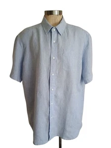 LL Bean Shirt Mens XXL 2XL Linen Short Sleeve Plaid Blue Button Outdoor - Picture 1 of 10