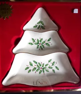 Neu Lenox Holiday Weihnachtsbaum 9" geteilt Servierschale Stechpalme & Beere - Bild 1 von 1