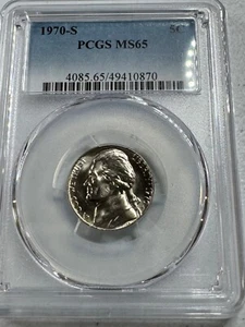 1970-S Jefferson US Mint NICKEL, MS65 by PCGS, a SUPERB looking Coin!!!! - Picture 1 of 6