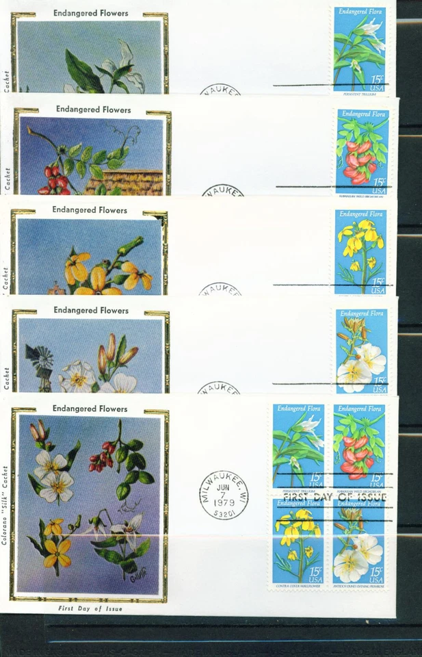 1979 FDC Set of 5 - Scott# 1783-86 - Endangered Flowers - Colorano Cachet  UA - Image 1 of 1