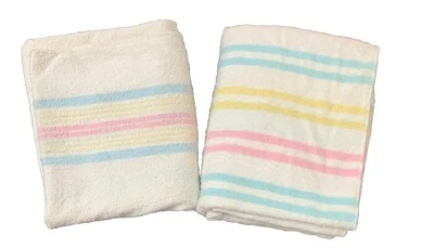 Juego de dos mantas receptoras de bebé vintage de franela de algodón rosa amarillo azul Foto 1 de 4