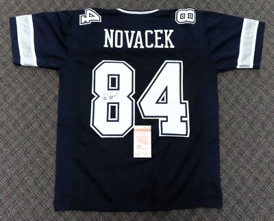 JAY NOVACEK #84 Signed Dallas Cowboys CUSTOM SEWN Football Jersey  XL  JSA COA - Image 1 of 4