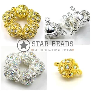 5 X RHINESTONE SILVER/GOLD MAGNETIC CLASPS - PICK COLOUR & SHAPE - Picture 1 of 5