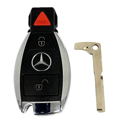 OEM Mercedes Benz Keyless Remote + UNCUT Key IYZDC07 DC10 DC11 DC12 (3 Button) - Image 1 of 4