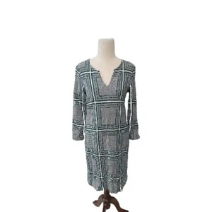Vestido TRENERY Talla 8 Verde Negro Manchado Cuello en V Hasta la Rodilla - Imagen 1 de 8