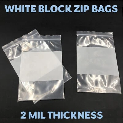 2"x3" Reclosable 2MIL White Block Zip Writable Zipper Baggies Seal Lock Bags - Image 1 of 2