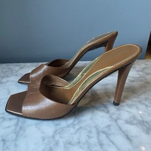Charles David Brown Stiletto Heel Open Toe Sandal Slides Size 6 Made in Italy - Picture 1 of 12