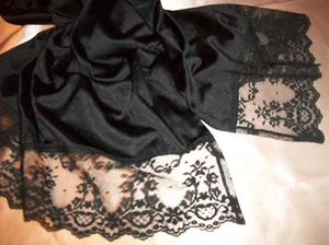 Vtg Black Chantilly Lace Shiny Nylon Half Slip XL - Picture 1 of 4