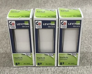 Leviton 15A 120/277V Single Pole Rocker 5601 Switch White, Qty= 3 switches - Picture 1 of 6