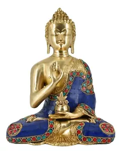 Whitewhale Large Medicine Buddha Brass Statue - Blue Stone Buddhism Idol Decor - Picture 1 of 5