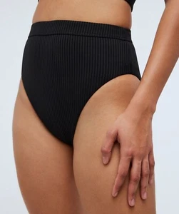 Madewell Ribbed High-Rise Bikini Bottom Women's Size Medium in Black NWT! - Picture 1 of 5