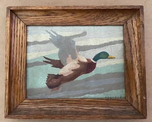 Vintage MALLARD DUCK Flying Painting Artist Signed J ANDERSON Oil Canvas #1 - Picture 1 of 4