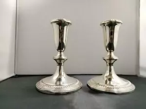 Paar Empire Sterling gewichtete Kerzenständer 361 *einer ist verbeult * 5-1/2" hoch - Bild 1 von 9