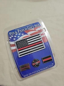 Fire Department Dept 3.5" Iron On Patch & 3 Lapel Pins Gift Set New Patriotic  - Picture 1 of 2