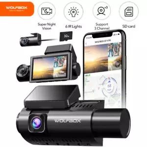 WOLFBOX 3 Channel Dash Cam 4K Front and Rear Dash Camera WiFi GPS W/Free SD Card - Picture 1 of 11