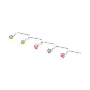 5 Pack of L Bend Nose Rings Press Fit Glow In The Dark Gem Surgical Steel 20G - Picture 1 of 11