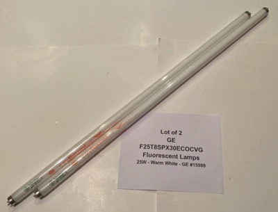 (QTY 2) GE F25T8SPX30ECOCVG Fluorescent Lamps - 25W - Warm White - GE #15989 - Image 1 of 4