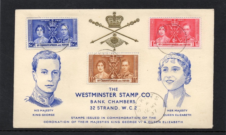 St Kitts-Nevis 1937 Coronation set on Illustrated First Day Cover - Image 1 of 1