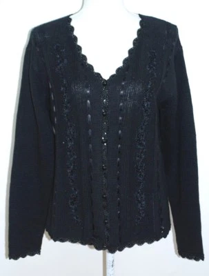 Свитер Jonathan Martin Studios размер L черный на пуговицах спереди кружевной с блестками цветами - Изображение 1 из 4