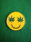 Happy Smiley Face Marijuana Leaf Weed 1" Yellow Golf Ball Marker Putting Coin