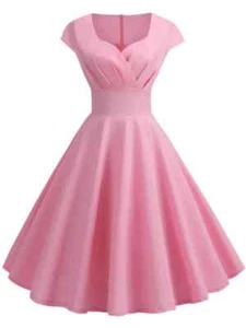 Rosa Sommerkleid Damen V-Ausschnitt Vintage Morgenmantel Elegant Retro Pin Up Party Büro - Bild 1 von 27