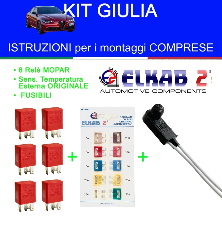 Alfa Romeo Giulia Kit, 6 MOPAR 12V30A Relays, External Temperature Sensor, Fuses - Image 1 of 4